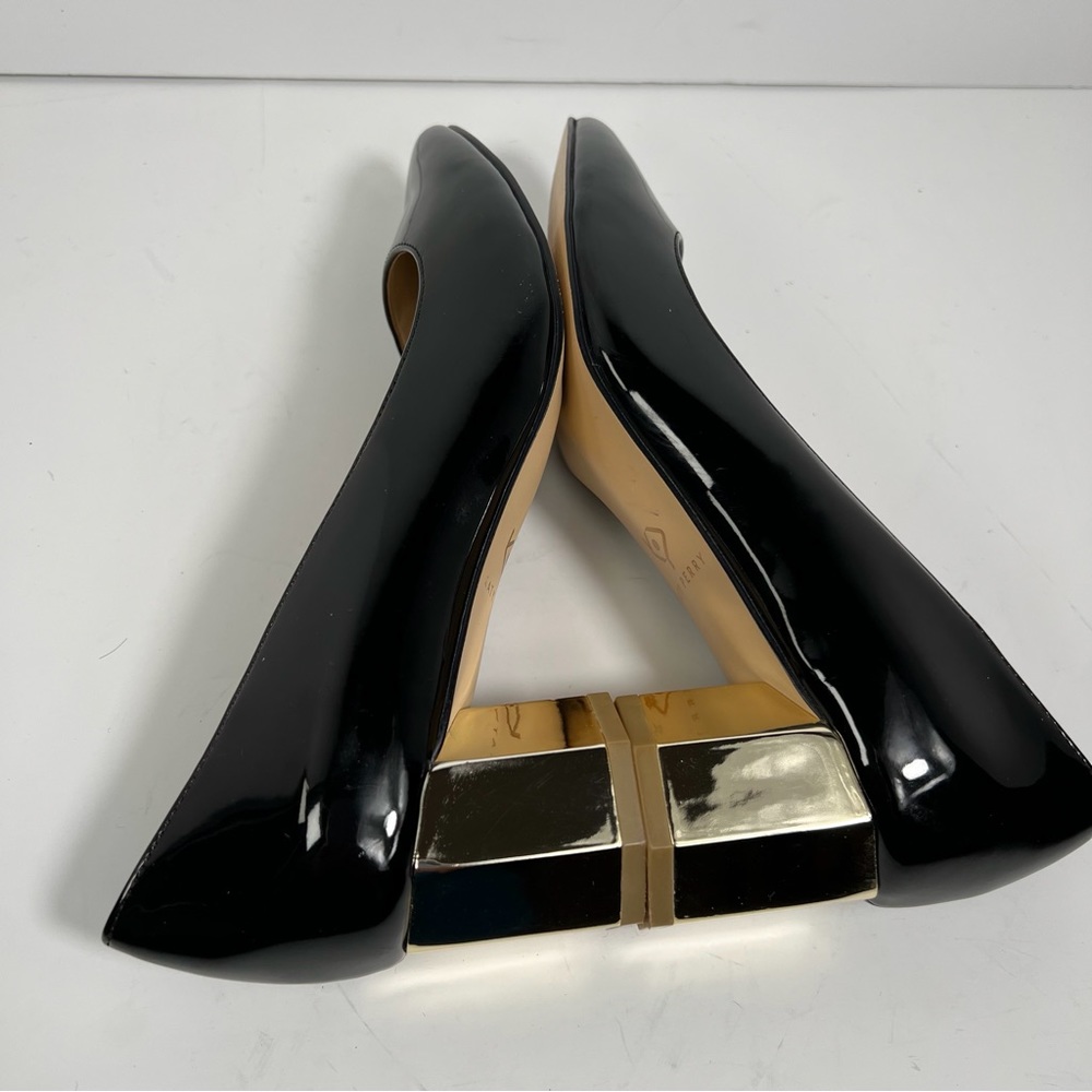 KATY PERRY The Lorenna Black Patent Gold Block Heel Pumps Size 6.5 - Picture 12 of 13